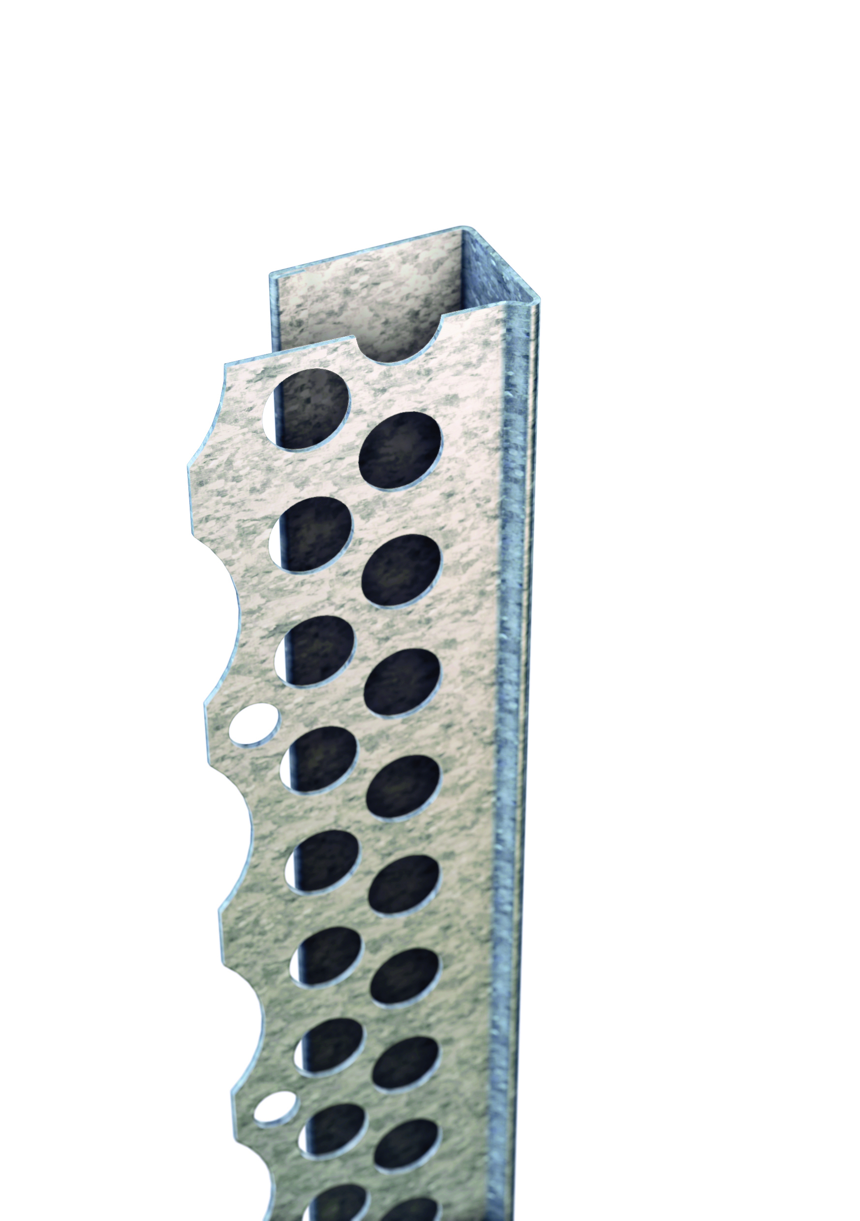 Catnic PBEB edge bead product render showing solid nose and perforated mesh wing